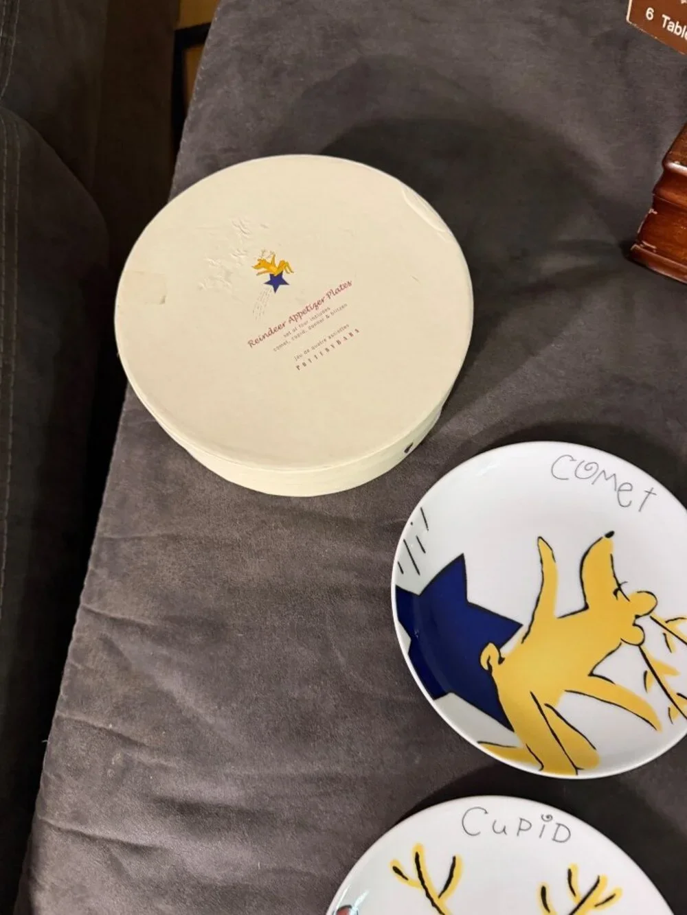 Pottery Barn Reindeer Appetizer Plates Set Of 4 Porcelain Holiday